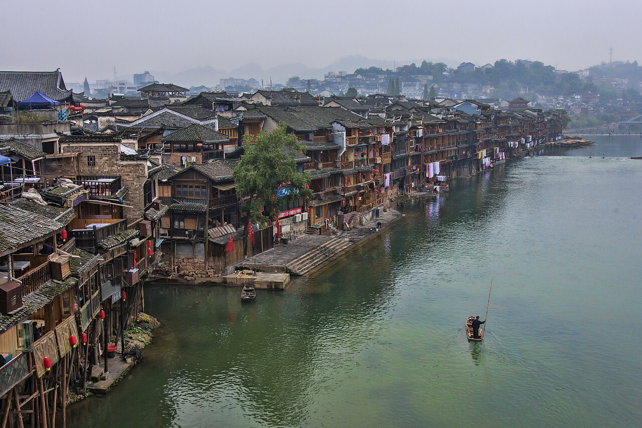 Stilt houses on the river at Fenghuang, Hunan