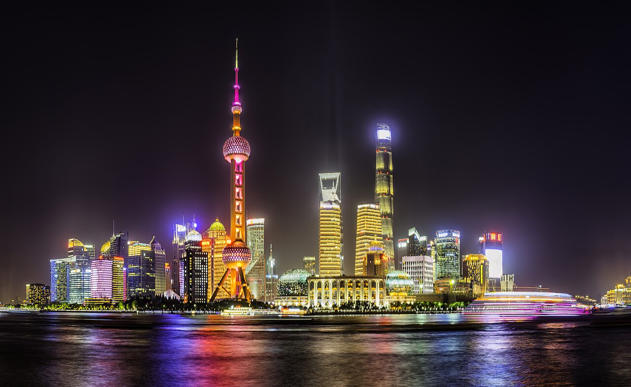 The Pudong skyline in Shanghai at night